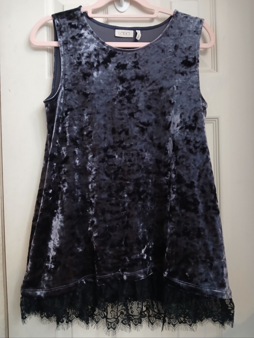Logo Layers XS Velvet Sleeveless Tunic Lace Witch Whimsy Goth 16" Pit to pit 26"